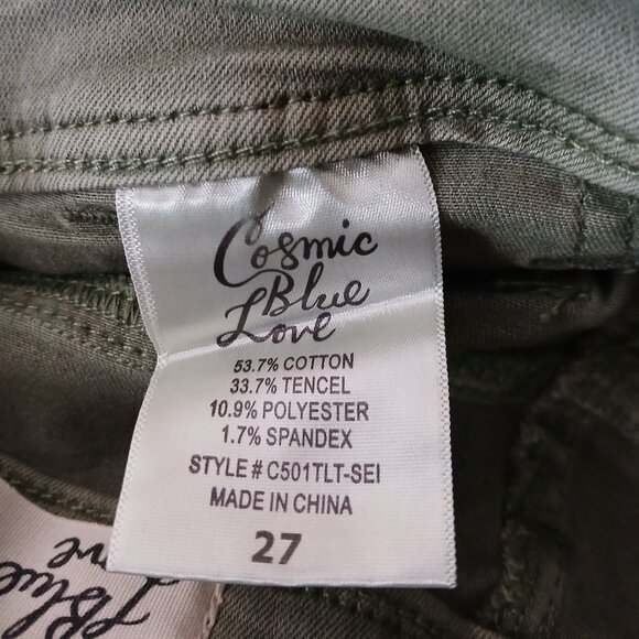Cosmic Blue Love Pants Size 27 Sage Green Brooks Cargo Skinny Ankle Crop Stretch - Picture 8 of 9